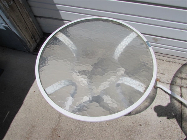 3 METAL & TEXTURED GLASS PATIO TABLES