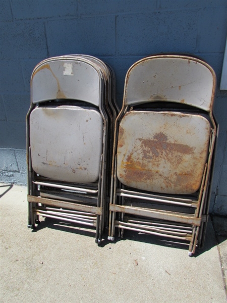 A DOZEN VINTAGE FOLDING METAL CHAIRS FROM AHS GYM