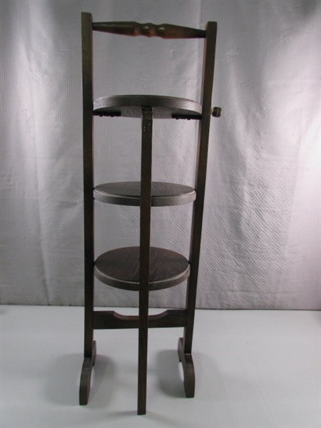 FOLDING WOODEN 3-TIER PLANT STAND