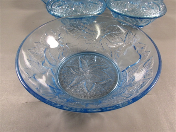 NEW LIGHT BLUE PRESSED GLASS BOWLS & CANDY DISHES W/LIDS
