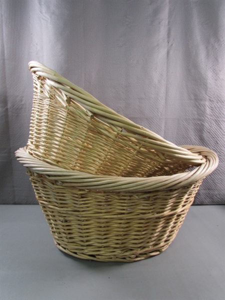 PAIR OF WICKER LAUNDRY BASKETS