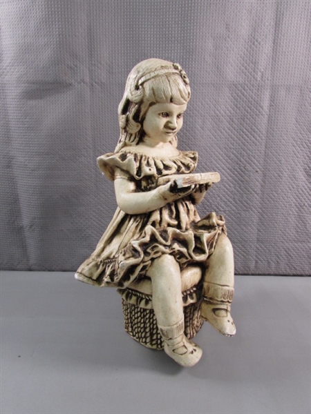 VINTAGE CHALKWARE STATUE OF A GIRL READING A BOOK