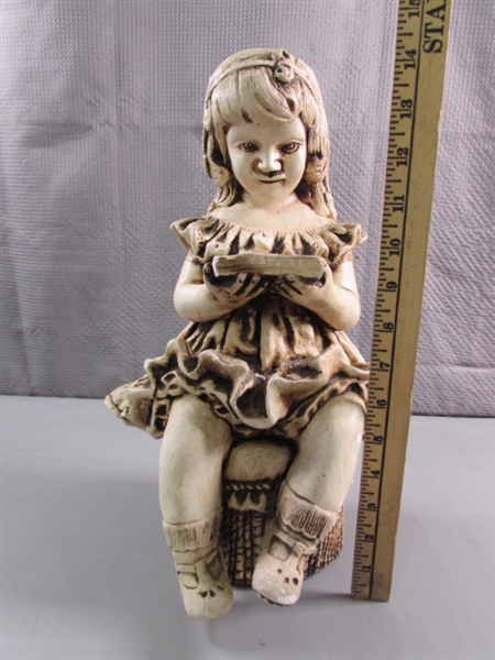 VINTAGE CHALKWARE STATUE OF A GIRL READING A BOOK