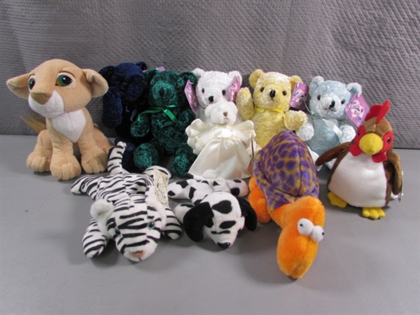 COLLECTION OF SMALL PLUSH ANIMALS - MOST ARE NEW W/TAGS