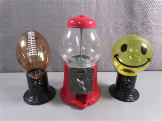 TABLETOP GUMBALL MACHINE & 2 CANDY DISPENSERS