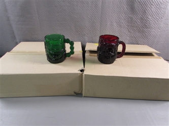 2 NEW CASES OF HOLIDAY MUGS - 12 EACH GREEN SNOWMAN & RED SANTA