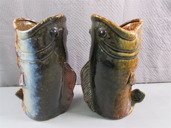 PAIR OF POTTERY FISH VASES