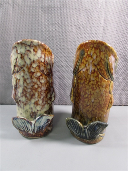 PAIR OF POTTERY FISH VASES