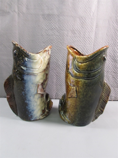 PAIR OF POTTERY FISH VASES