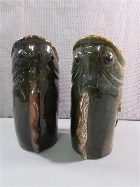 PAIR OF POTTERY FISH VASES