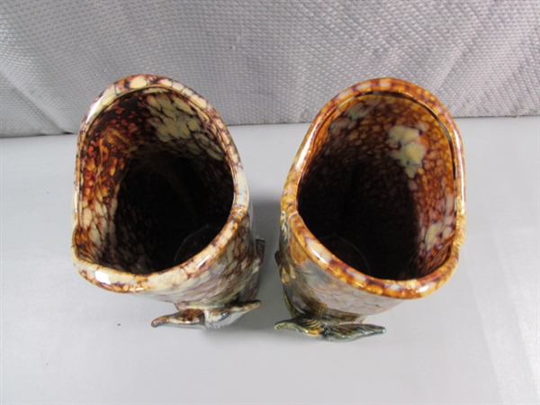 PAIR OF POTTERY FISH VASES