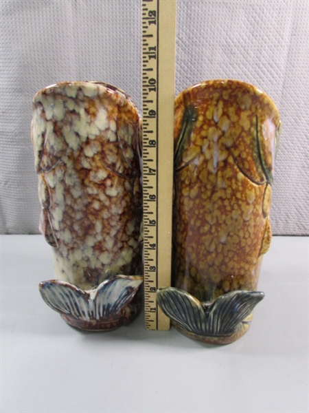 PAIR OF POTTERY FISH VASES