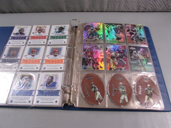 BASEBALL CARD ALBUM WITH HOLOGRAPHIC BASEBALL & FOOTBALL CARDS & DIE CUT CARDS