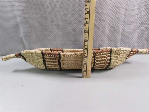 WOVEN BREAD BASKET & CARVED WOOD FEATHER