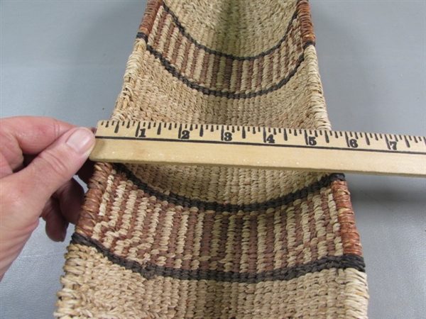 WOVEN BREAD BASKET & CARVED WOOD FEATHER