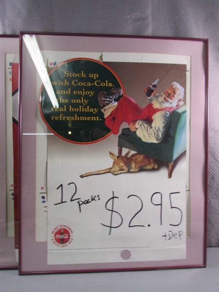 6 POSTER FRAMES (WITH GLASS) W/COCA-COLA ADVERTISEMENTS