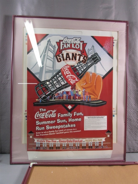 6 POSTER FRAMES (WITH GLASS) W/COCA-COLA ADVERTISEMENTS