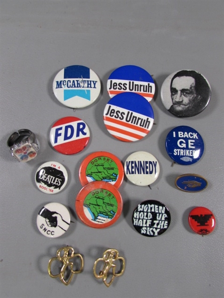 VINTAGE PIN COLLECTION - MUSIC, POLITICAL & MORE