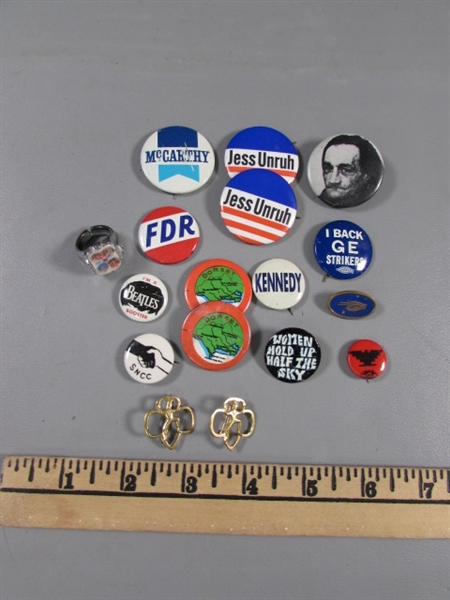 VINTAGE PIN COLLECTION - MUSIC, POLITICAL & MORE