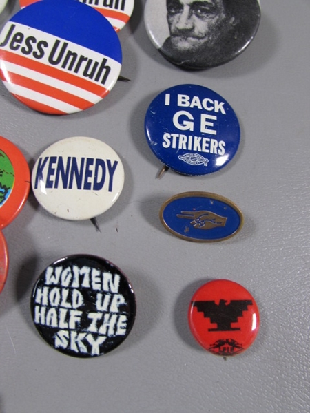 VINTAGE PIN COLLECTION - MUSIC, POLITICAL & MORE