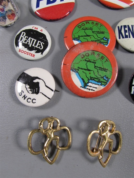 VINTAGE PIN COLLECTION - MUSIC, POLITICAL & MORE