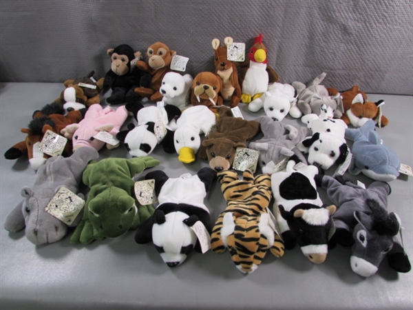 LARGE COLLECTION OF LEOSCO SMALL PLUSH ANIMALS (BEANIE BABY STYLE) - ALL ARE NEW WITH TAGS