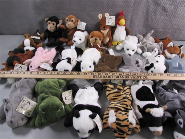 LARGE COLLECTION OF LEOSCO SMALL PLUSH ANIMALS (BEANIE BABY STYLE) - ALL ARE NEW WITH TAGS