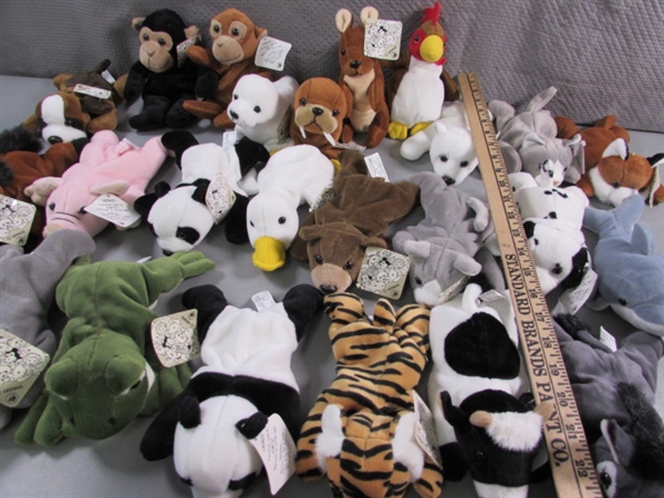 LARGE COLLECTION OF LEOSCO SMALL PLUSH ANIMALS (BEANIE BABY STYLE) - ALL ARE NEW WITH TAGS