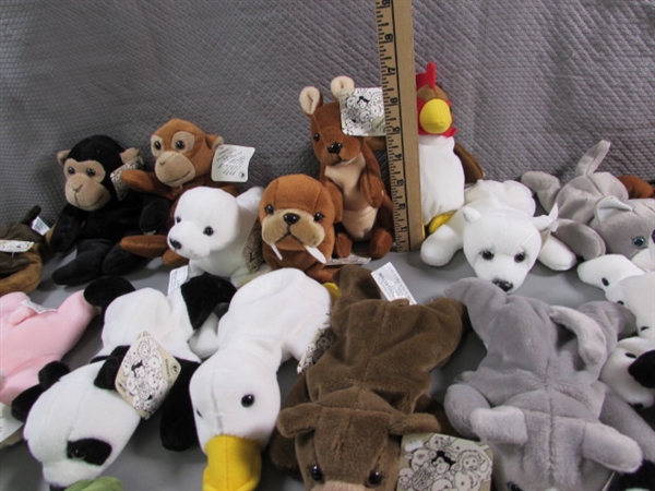 LARGE COLLECTION OF LEOSCO SMALL PLUSH ANIMALS (BEANIE BABY STYLE) - ALL ARE NEW WITH TAGS