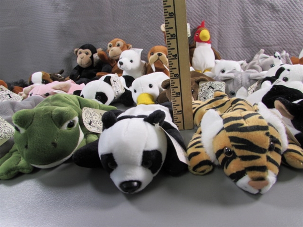 LARGE COLLECTION OF LEOSCO SMALL PLUSH ANIMALS (BEANIE BABY STYLE) - ALL ARE NEW WITH TAGS