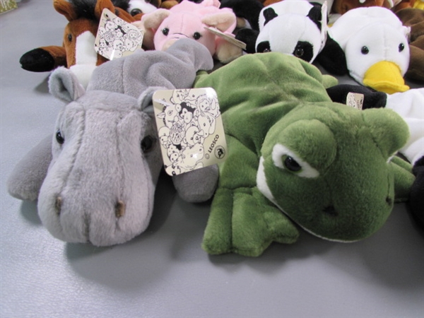 LARGE COLLECTION OF LEOSCO SMALL PLUSH ANIMALS (BEANIE BABY STYLE) - ALL ARE NEW WITH TAGS