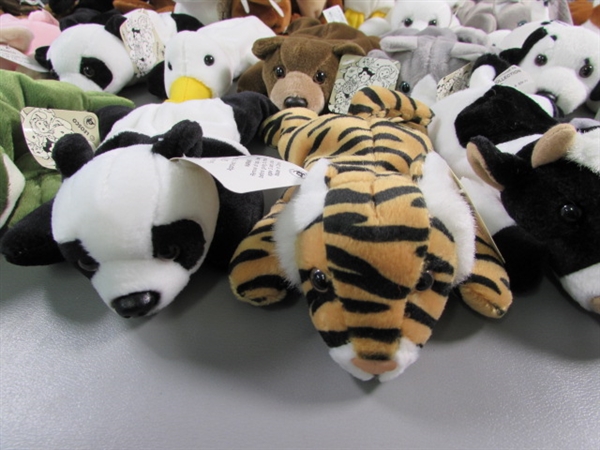 LARGE COLLECTION OF LEOSCO SMALL PLUSH ANIMALS (BEANIE BABY STYLE) - ALL ARE NEW WITH TAGS