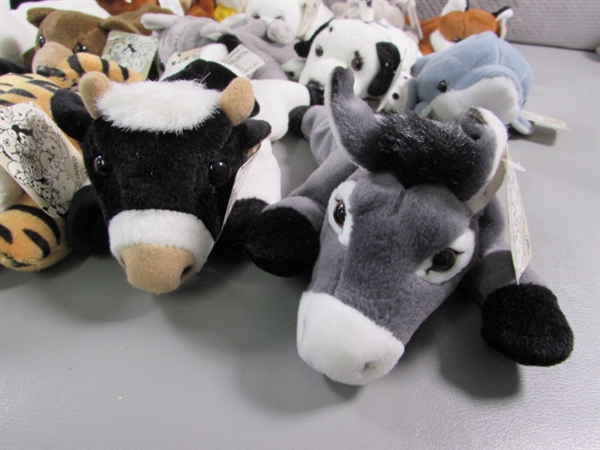 LARGE COLLECTION OF LEOSCO SMALL PLUSH ANIMALS (BEANIE BABY STYLE) - ALL ARE NEW WITH TAGS