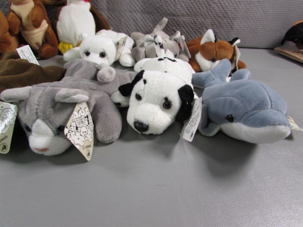 LARGE COLLECTION OF LEOSCO SMALL PLUSH ANIMALS (BEANIE BABY STYLE) - ALL ARE NEW WITH TAGS