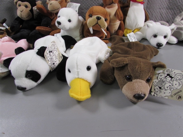 LARGE COLLECTION OF LEOSCO SMALL PLUSH ANIMALS (BEANIE BABY STYLE) - ALL ARE NEW WITH TAGS