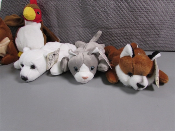 LARGE COLLECTION OF LEOSCO SMALL PLUSH ANIMALS (BEANIE BABY STYLE) - ALL ARE NEW WITH TAGS