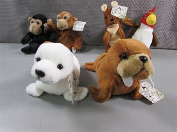 LARGE COLLECTION OF LEOSCO SMALL PLUSH ANIMALS (BEANIE BABY STYLE) - ALL ARE NEW WITH TAGS