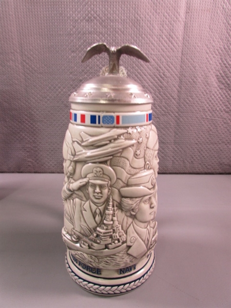 VINTAGE 1990 AVON BEER STEIN TRIBUTE TO THE AMERICAN ARMED FORCES