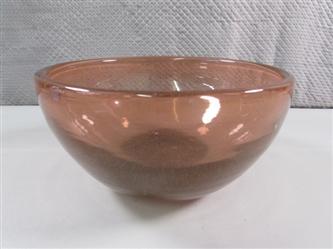 HAND BLOWN HEAVY ART GLASS BOWL BY HENRY DEAN - BROWN