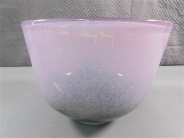 HAND BLOWN HEAVY ART GLASS BOWL BY HENRY DEAN - OMBRE