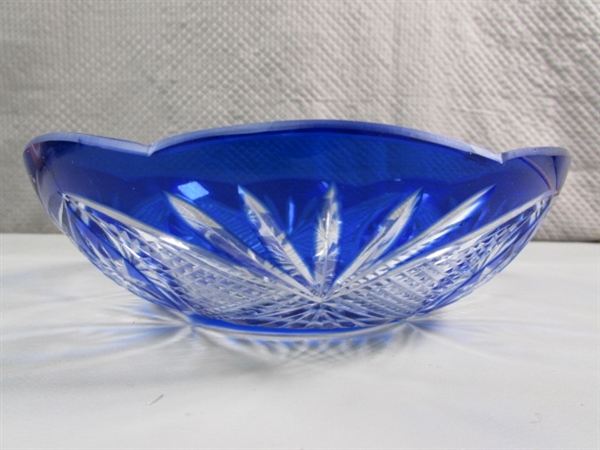 VINTAGE COBALT CUT TO CLEAR CANDY BOWL