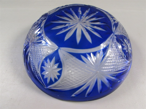 VINTAGE COBALT CUT TO CLEAR CANDY BOWL