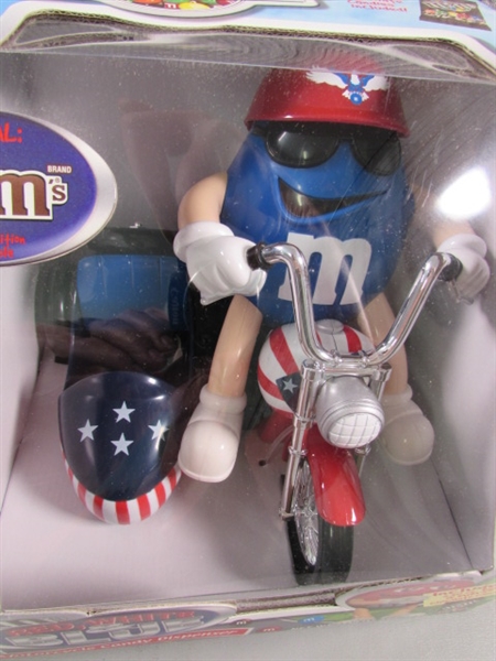 NEW RED, WHITE & BLUE MOTORCYCLE M&M CANDY DISPENSER