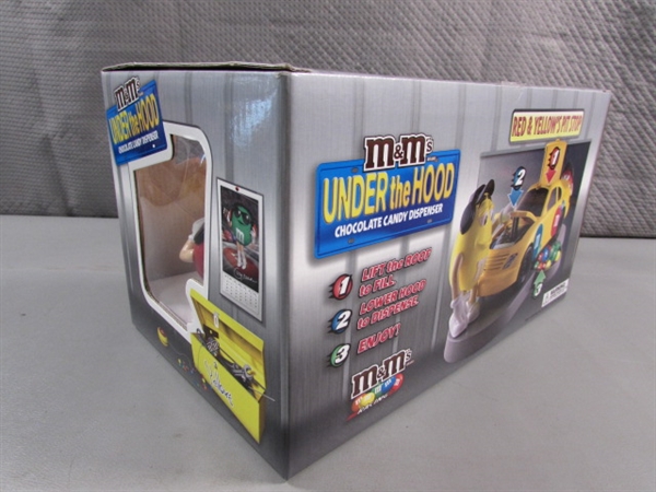 NEW UNDER THE HOOD RACE CAR M&M CANDY DISPENSER