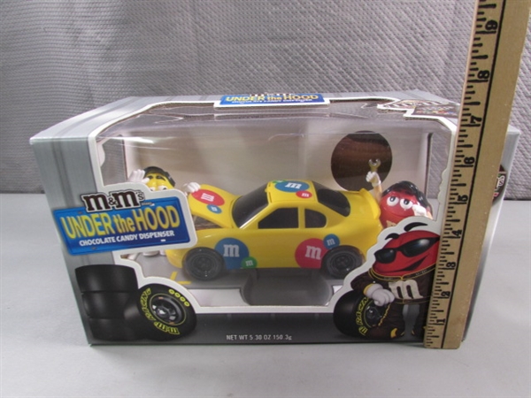 NEW UNDER THE HOOD RACE CAR M&M CANDY DISPENSER