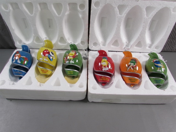 SET OF 6 NEW SPIRALS OF FUN CERAMIC M&M ORNAMENTS FROM THE BRADFORD EXCHANGE