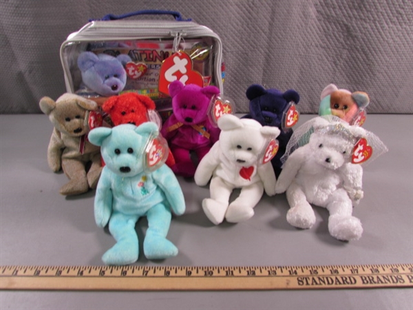 9 VINTAGE TY BEANIE BABIES - ALL HAVE TAGS/MOST WITH PROTECTORS