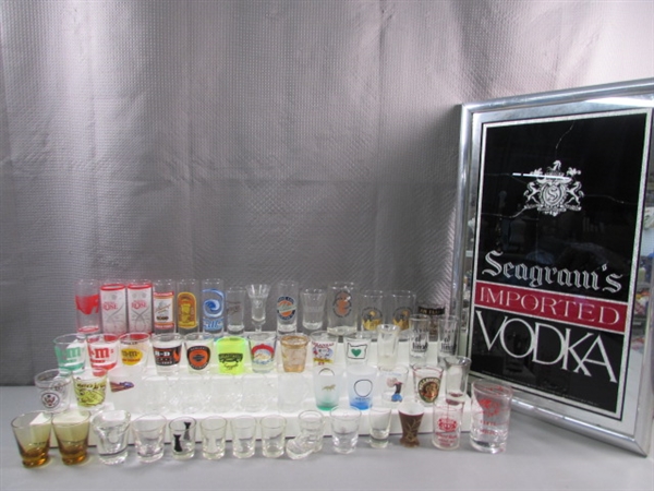 SEAGRAMS MIRROR/SIGN & SHOT GLASS COLLECTION