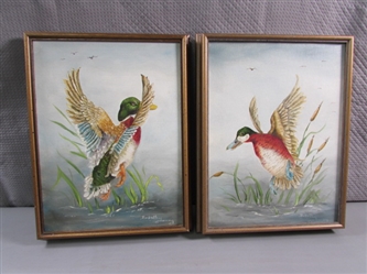 PAIR OF ORIGINAL ACRYLIC MALLARD DUCK PAINTINGS BY DOROTHY YOUNG