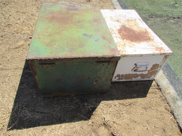 2 HEAVY DUTY METAL STORAGE BOXES